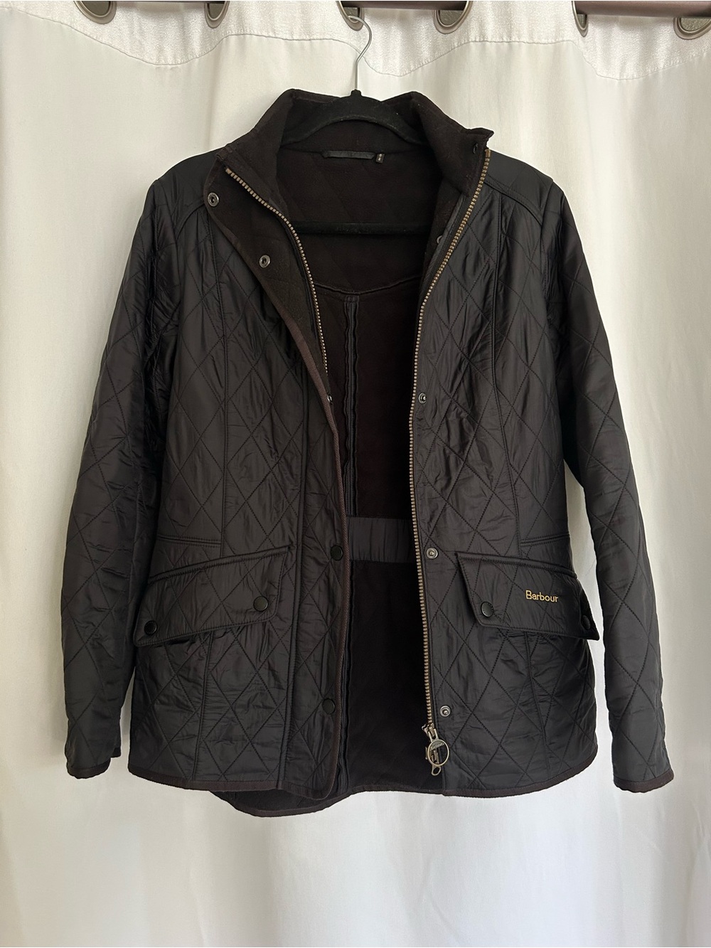 EUC Barbour size 8 US Cavalry Polarquilt Quilted Fleece Lined Jacket Black
